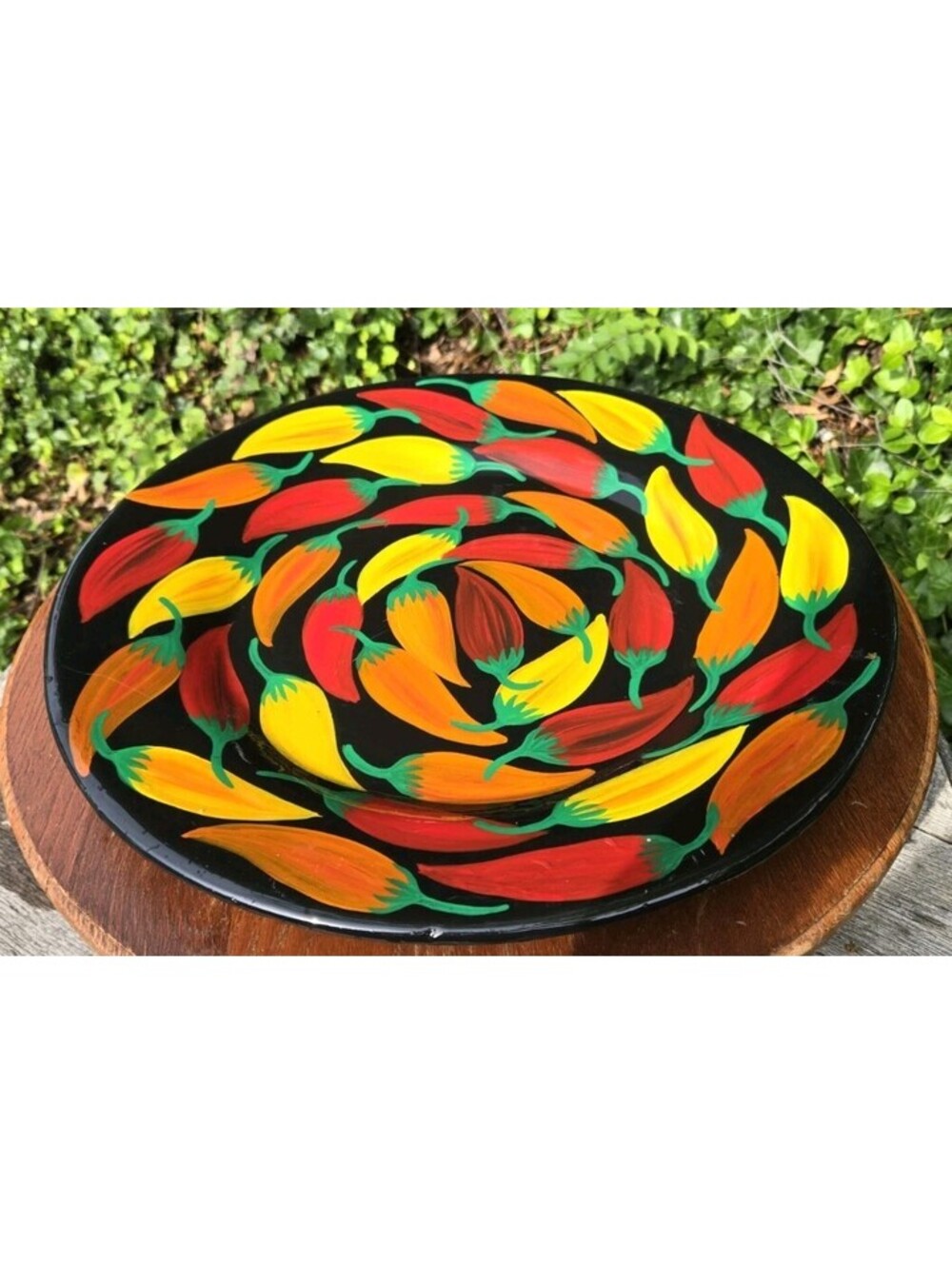 HandPainted Mexican Terracotta Stoneware  Platter 17" Caliente Chili Pepper  Art